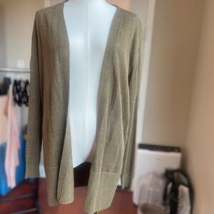 Ann Taylor Women's Open Front Linen Blend Cardigan Khaki Brown Sz XS